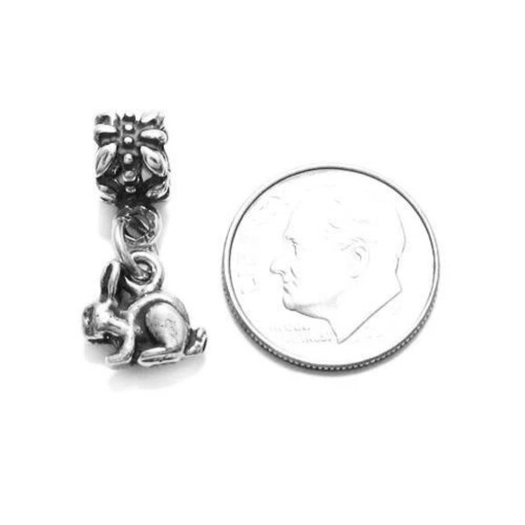 RABBIT EURO BEAD CHARM IN 3D STERLING SILVER. - Picture 2 of 2